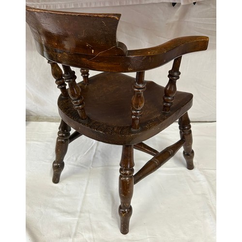 3 - A oak children's Captains Chair with the name 'Mary' carved to the back, total height 57cm, seat 30c... 