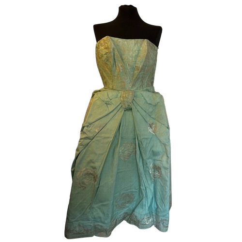 gold foil dress with sleeves Gold Foil Leaf Short Sleeve Gown With Draped Details