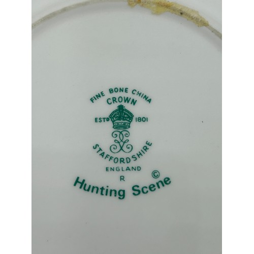 44 - A collection of 'Hunting Scenes' to include Crown Staffordshire: cake plate, lidded jar, bud vase, s... 