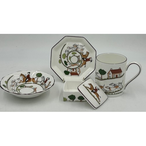 44 - A collection of 'Hunting Scenes' to include Crown Staffordshire: cake plate, lidded jar, bud vase, s... 