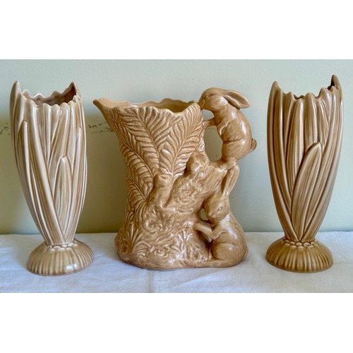 56 - Sylvac pottery to include a jug with rabbits to handle 1978 22cm h, a pair of hyacinth vases 2452, a... 