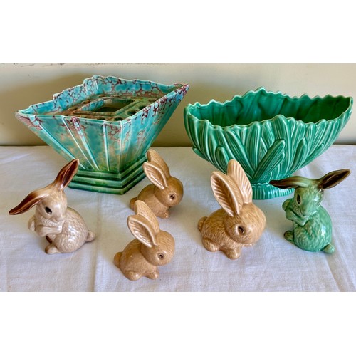56 - Sylvac pottery to include a jug with rabbits to handle 1978 22cm h, a pair of hyacinth vases 2452, a... 