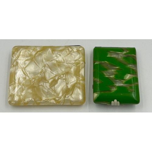 13 - Two vintage celluloid Art Deco 1920's/1930's cigarette cases both modelled as purses, green case wit... 