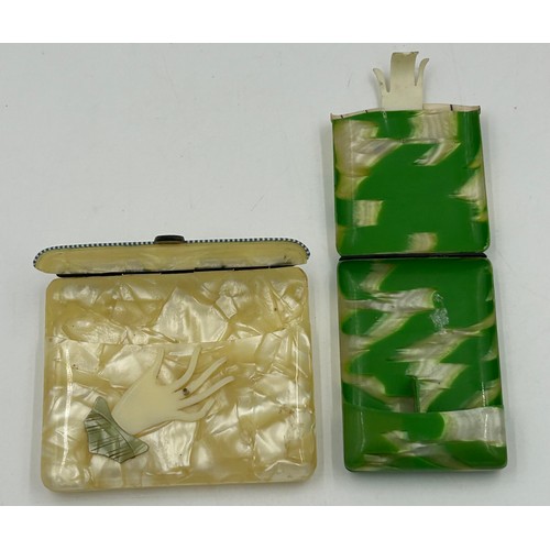 13 - Two vintage celluloid Art Deco 1920's/1930's cigarette cases both modelled as purses, green case wit... 