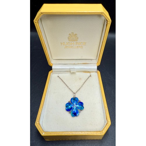 35 - A silver and enamel four leaf clover pendant, Birmingham 1909, on a sterling silver chain. Length of... 