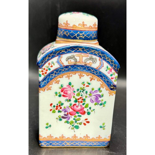 51 - A 19thC Samson of Paris porcelain Armorial tea caddy. Height 11cm x 6cm wide. Inscribed ‘Fortis in B... 