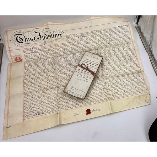 55 - An 1876 sealed indenture together with various early 19thC deeds and accounts concerning Alnwick and... 