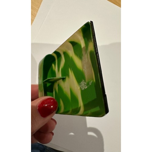 13 - Two vintage celluloid Art Deco 1920's/1930's cigarette cases both modelled as purses, green case wit... 