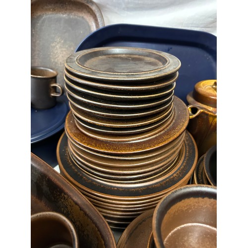 205 - Arabia Finland brown 'Ruska' pattern part dinner service comprising of 2 x serving dishes 34cm x 24c... 