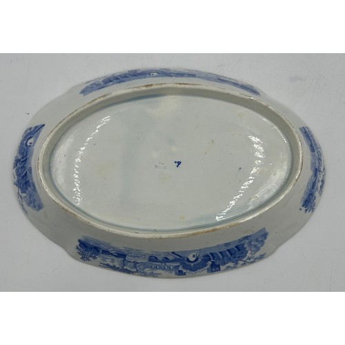 218 - A Spode dish in blue 'tower' pattern design with mark to base 26.5cm x 18cm, a Worcester shell shape... 