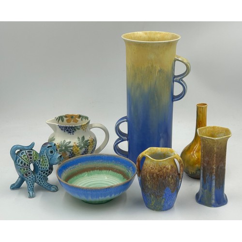 221 - Ceramics to include Empire Ware jug, 2 Empire Ware vases, Crown Ducal vase, Ben Thomas jug and a She... 