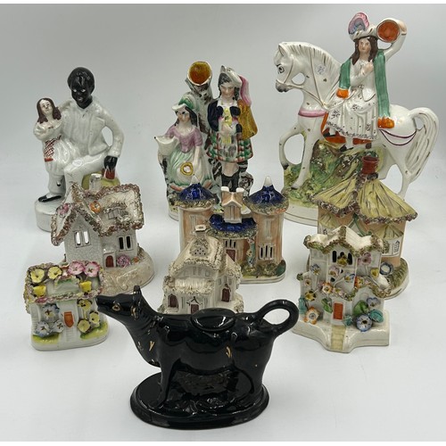 238 - A quantity of mainly 19thC ceramics to include Staffordshire figures, Uncle Tom and Eva and pastille... 