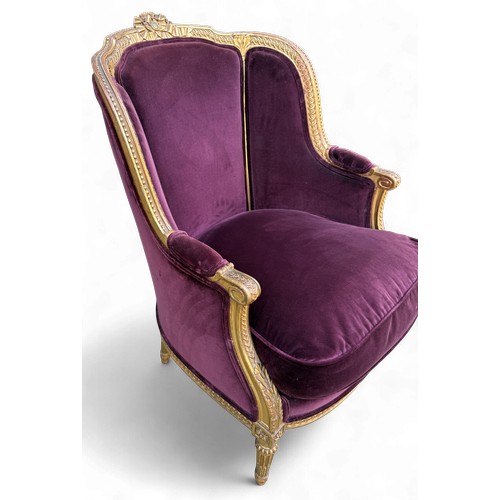 35 - A 19thC French carved giltwood armchair. Original gilding. 99 h x 68cm w.