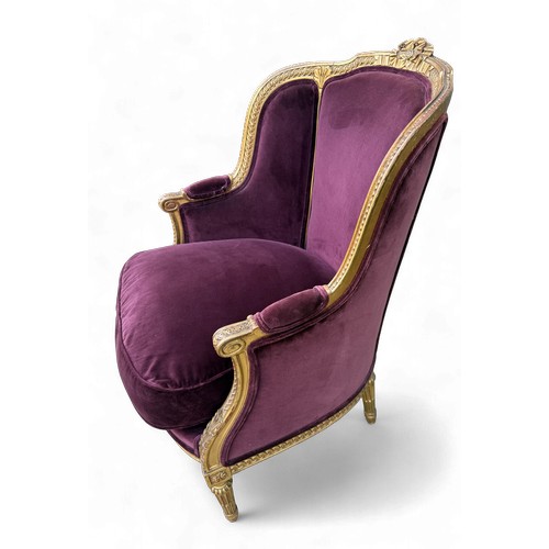 35 - A 19thC French carved giltwood armchair. Original gilding. 99 h x 68cm w.