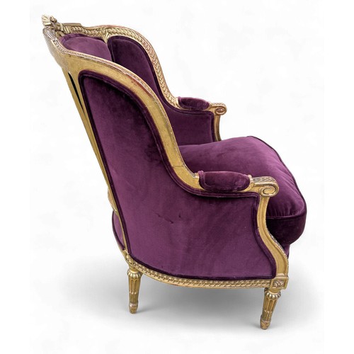 35 - A 19thC French carved giltwood armchair. Original gilding. 99 h x 68cm w.
