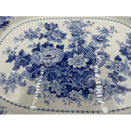 239 - A JWR Pottery Staffordshire 'Tuscan Rose' blue transfer platter featuring a floral bouquet and scall... 