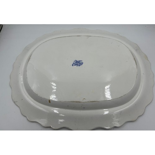 239 - A JWR Pottery Staffordshire 'Tuscan Rose' blue transfer platter featuring a floral bouquet and scall... 