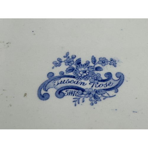 239 - A JWR Pottery Staffordshire 'Tuscan Rose' blue transfer platter featuring a floral bouquet and scall... 