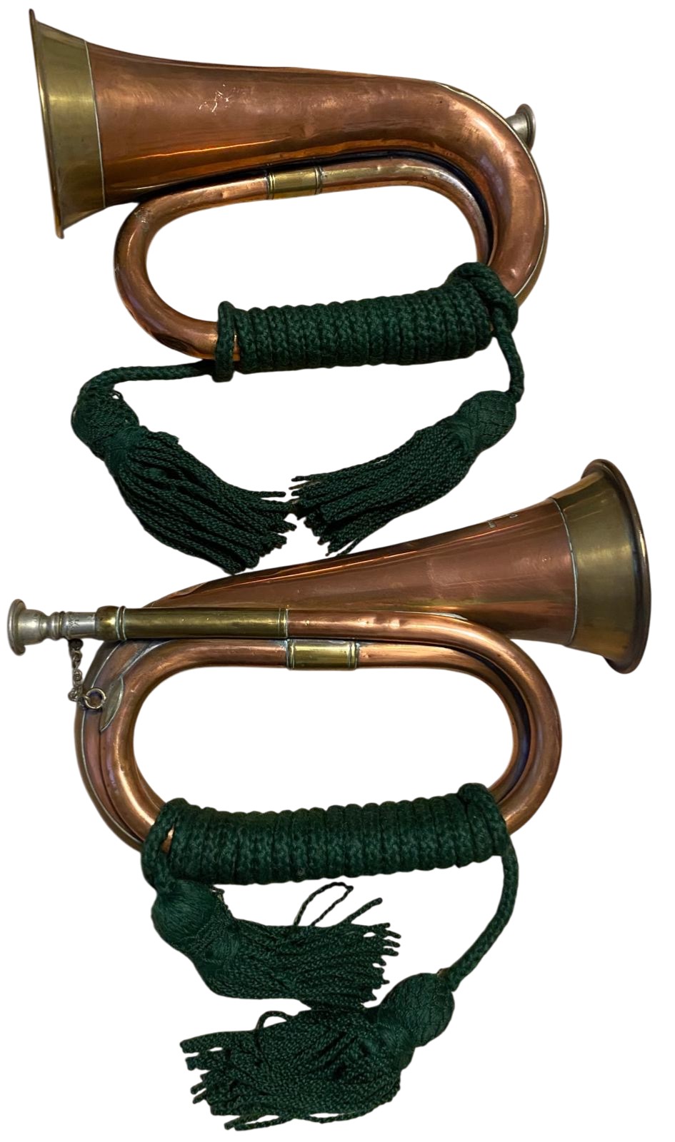 Two Brass and Copper Military bugles complete with mouth pieces and ...