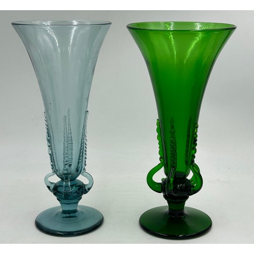 460 - A collection of mid 20thC glass to include 2 x vases with lugs in blue & green by Edvin Ollers for K... 