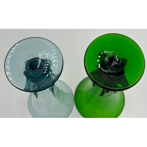 460 - A collection of mid 20thC glass to include 2 x vases with lugs in blue & green by Edvin Ollers for K... 