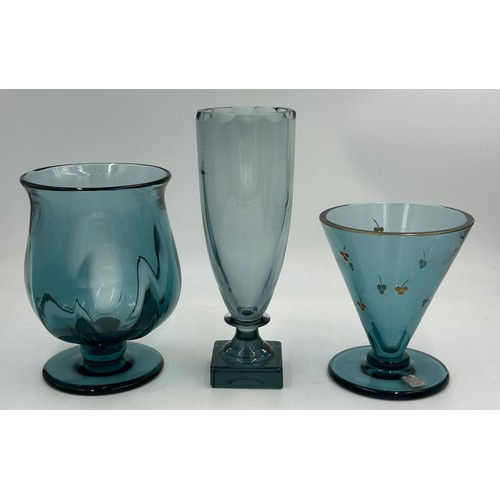 460 - A collection of mid 20thC glass to include 2 x vases with lugs in blue & green by Edvin Ollers for K... 