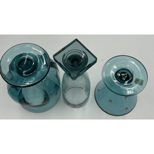460 - A collection of mid 20thC glass to include 2 x vases with lugs in blue & green by Edvin Ollers for K... 