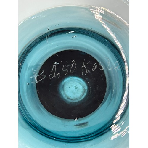 460 - A collection of mid 20thC glass to include 2 x vases with lugs in blue & green by Edvin Ollers for K... 