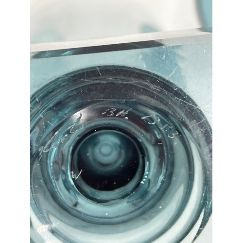 460 - A collection of mid 20thC glass to include 2 x vases with lugs in blue & green by Edvin Ollers for K... 