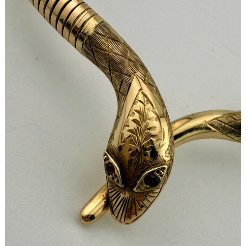 Nine carat gold and steel spring snake necklace with pink stone eyes ...