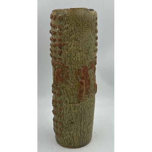 213 - Bernard Rooke (British 1938-): A studio pottery vase with relief pattern, makers mark 'Rooke' stampe... 
