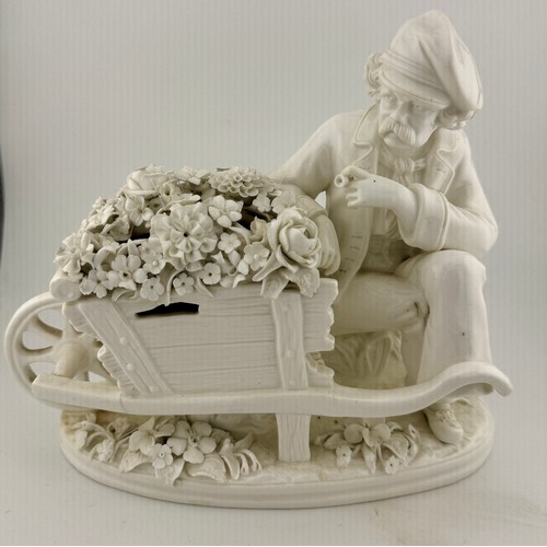 218 - Continental white porcelain figures and a white and gilt dish with floral decoration, 31cm x 26cm. (... 