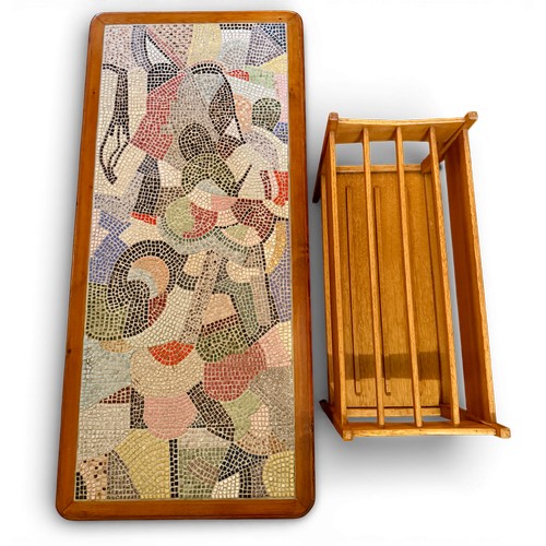 169 - Mid 20thC ceramic mosaic topped coffee table 95cm x 43cm x 32cm h together with a magazine rack.
