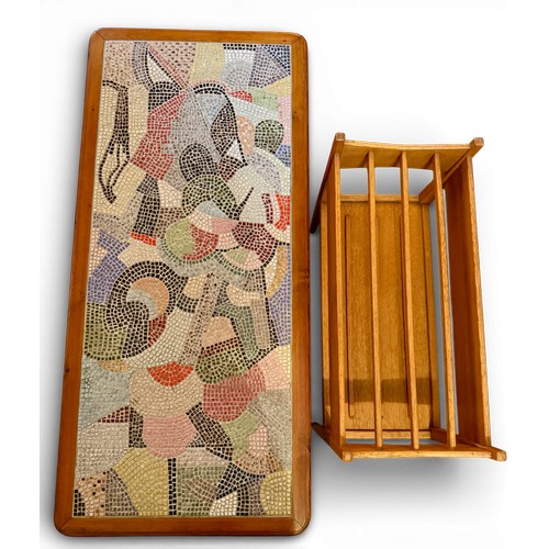 169 - Mid 20thC ceramic mosaic topped coffee table 95cm x 43cm x 32cm h together with a magazine rack.