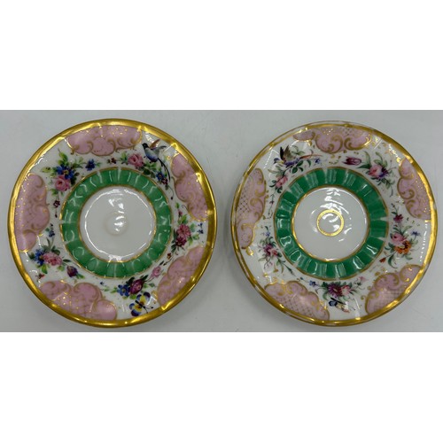 230 - A 19thC hand painted cherub bisque centrepiece with two putti and seashell together with 2 x hand pa... 