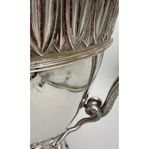 948 - A very large impressive hallmarked silver lidded trophy with snake handles, presented to the Worship... 