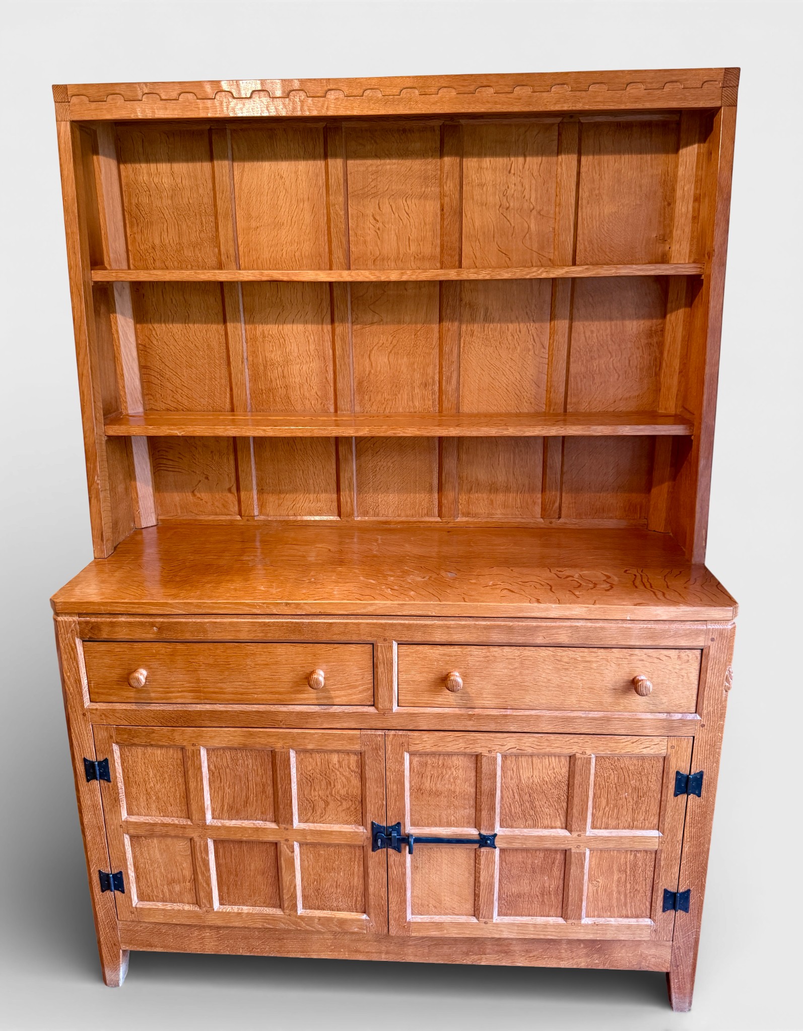 Peter Heap ‘Rabbitman’ oak dresser. 122 w x 46 d x 177cm h.
