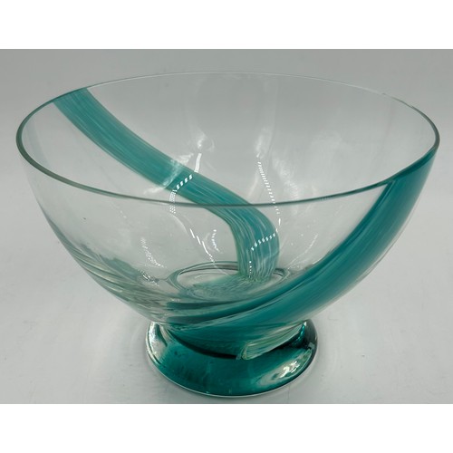 475 - Five pieces of Mdina glass in blue and green hues to include 3 squat vases, tallest 12cm h and 2 x p... 