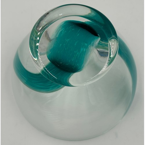 475 - Five pieces of Mdina glass in blue and green hues to include 3 squat vases, tallest 12cm h and 2 x p... 