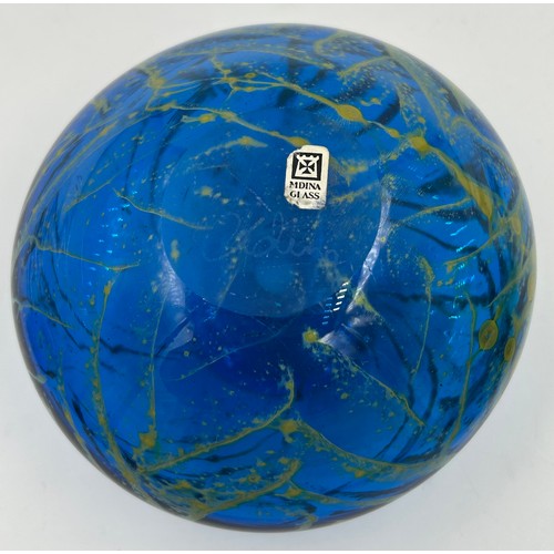 475 - Five pieces of Mdina glass in blue and green hues to include 3 squat vases, tallest 12cm h and 2 x p... 