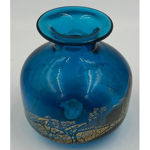 475 - Five pieces of Mdina glass in blue and green hues to include 3 squat vases, tallest 12cm h and 2 x p... 