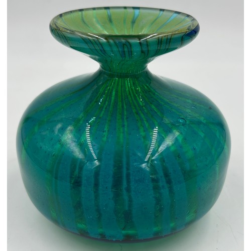 475 - Five pieces of Mdina glass in blue and green hues to include 3 squat vases, tallest 12cm h and 2 x p... 