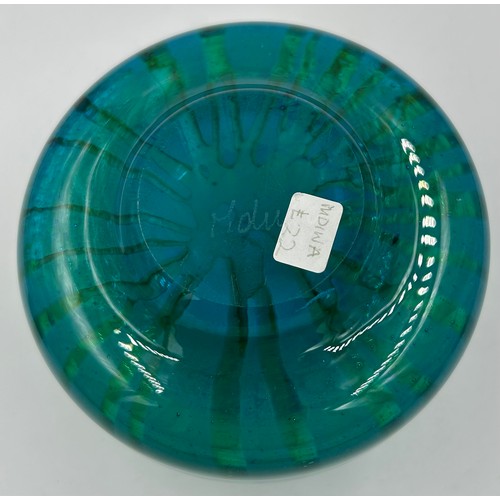 475 - Five pieces of Mdina glass in blue and green hues to include 3 squat vases, tallest 12cm h and 2 x p... 