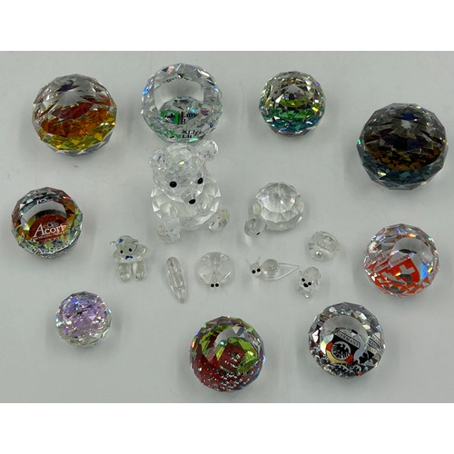 477 - Swarovski Crystal Glass to include nine vitrail paperweights, largest 5cm h, 5 with logos Lloyds Ban... 