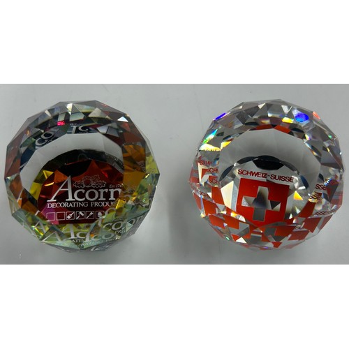 477 - Swarovski Crystal Glass to include nine vitrail paperweights, largest 5cm h, 5 with logos Lloyds Ban... 