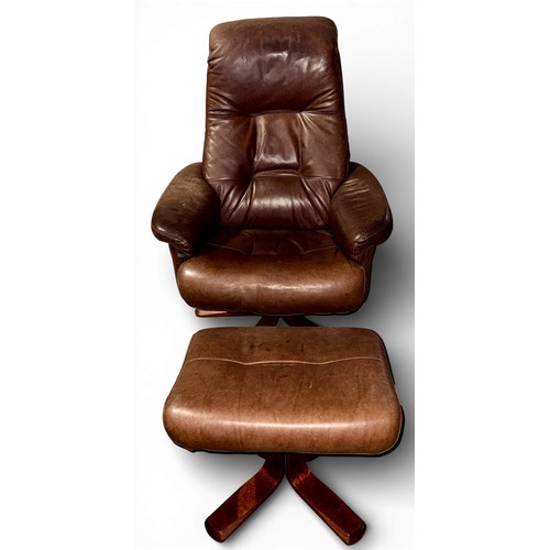 162 - A Danish brown leather recliner and footstool by Andersson.