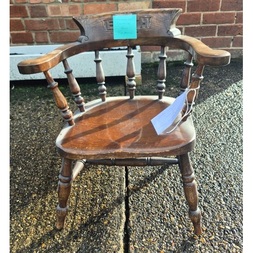 83 - A child’s oak captain’s armchair with Edith carved to back. 34cm h to back, 33cm w x 34cm d.
