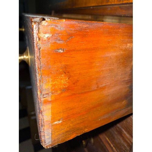 139 - A 19thC rosewood veneered chest of 12 drawers with brass knobs. 121 h  x 42 w x32cm d.