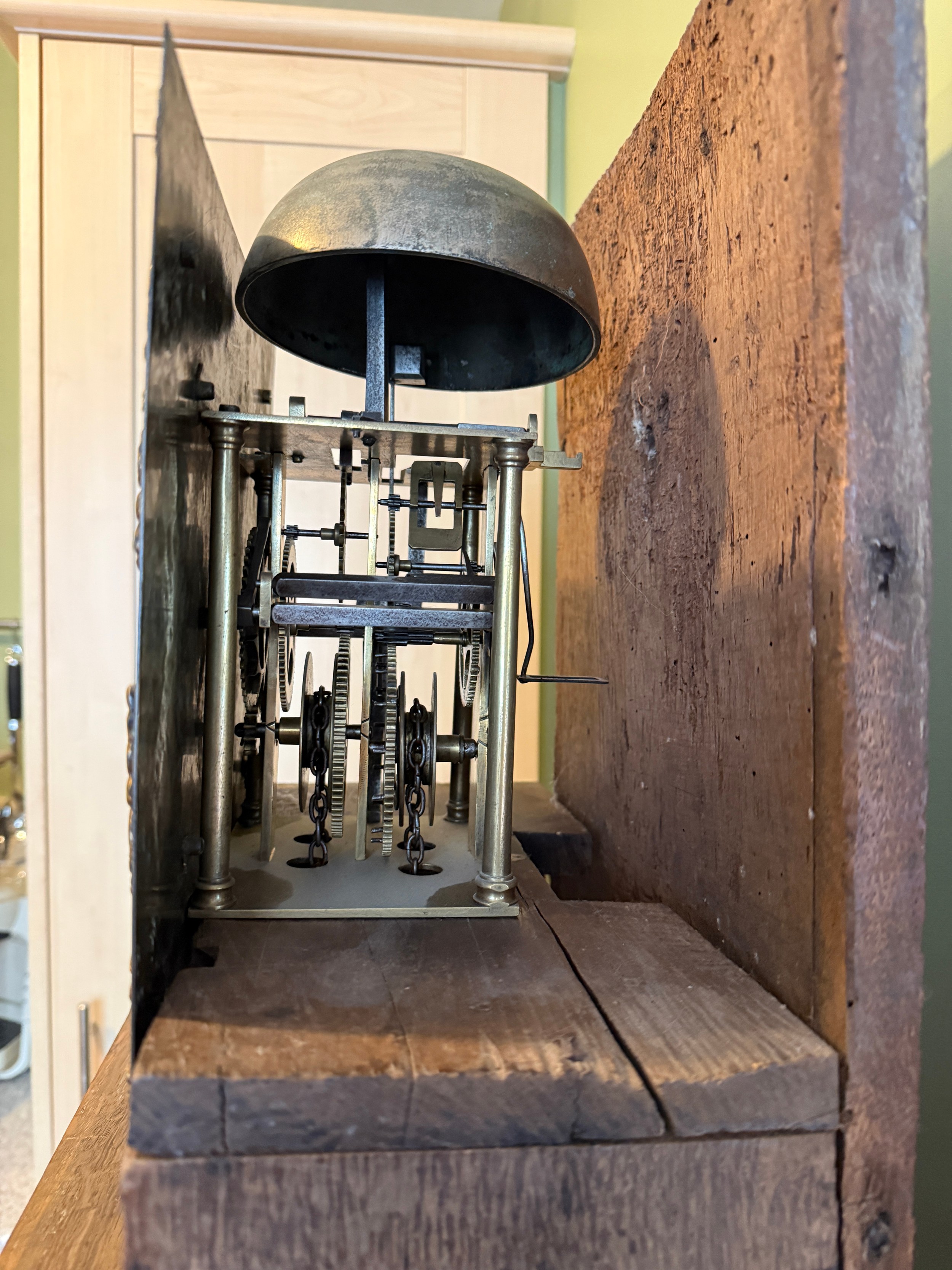 An oak 30 hour longcase clock with brass face, John Evans, Lampeter ...