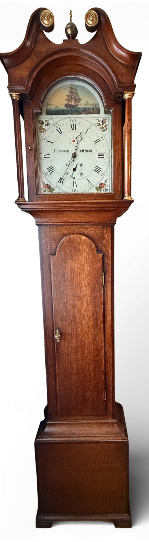 A 30 hour oak longcase clock with painted face by F. Dobson Driffield ...